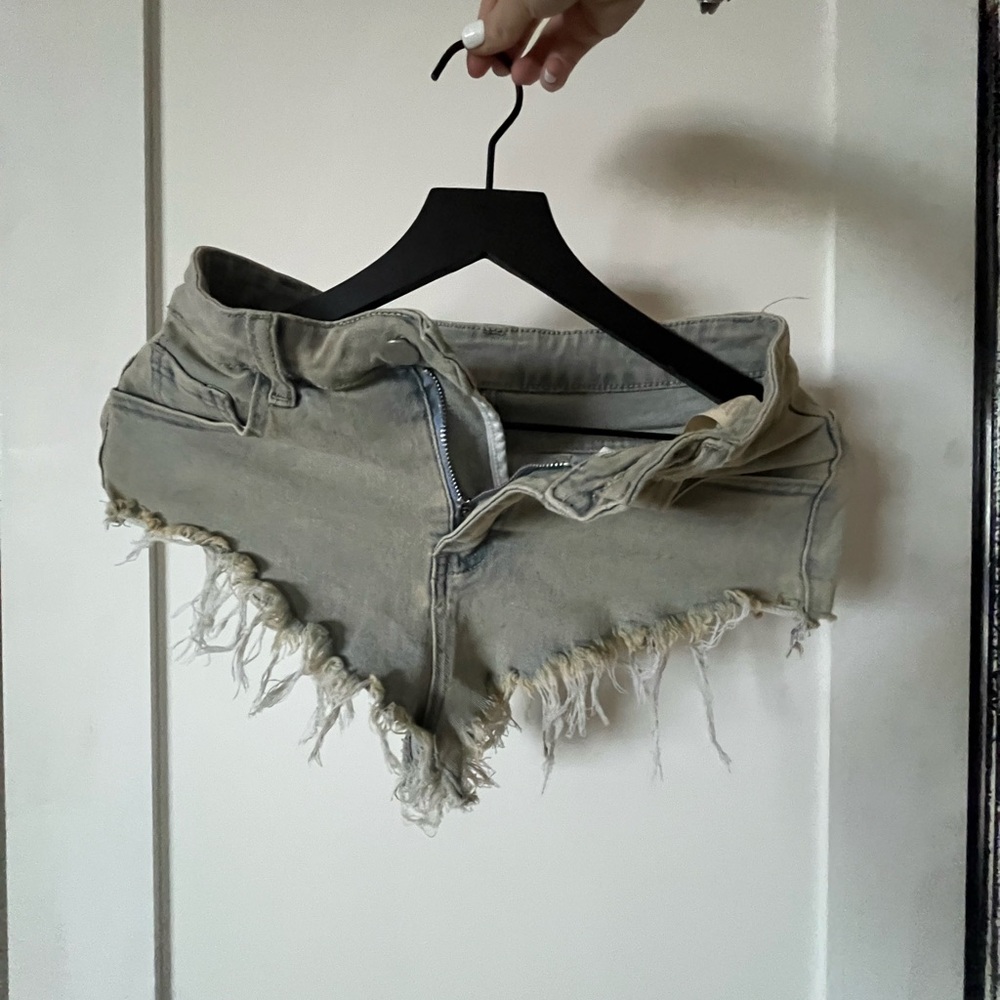 SHEIN Tan Jean Shorts Distressed High-Waisted